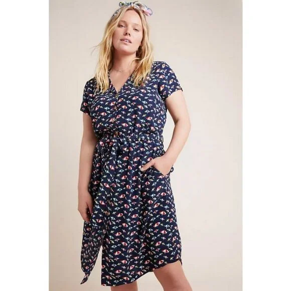 💕ANTHROPOLOGIE MAEVE💕 Catherine Shirtdress ~ Beach Umbrella Print 14 NWT - Picture 7 of 16